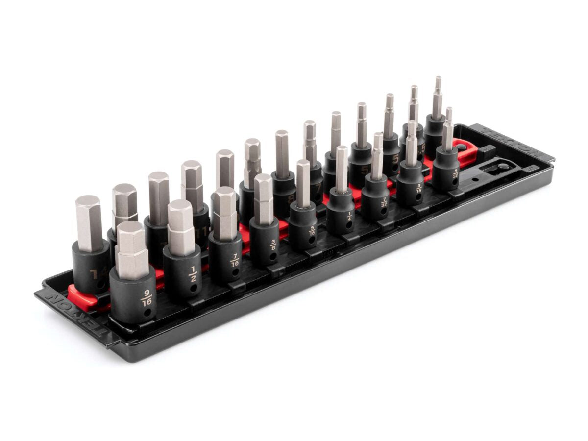 TEKTON 3/8 Inch Drive Hex Impact Bit Socket Set with Rails and Tray, 22-Piece (5/32-9/16 in., 4-14 mm) | SIB91201