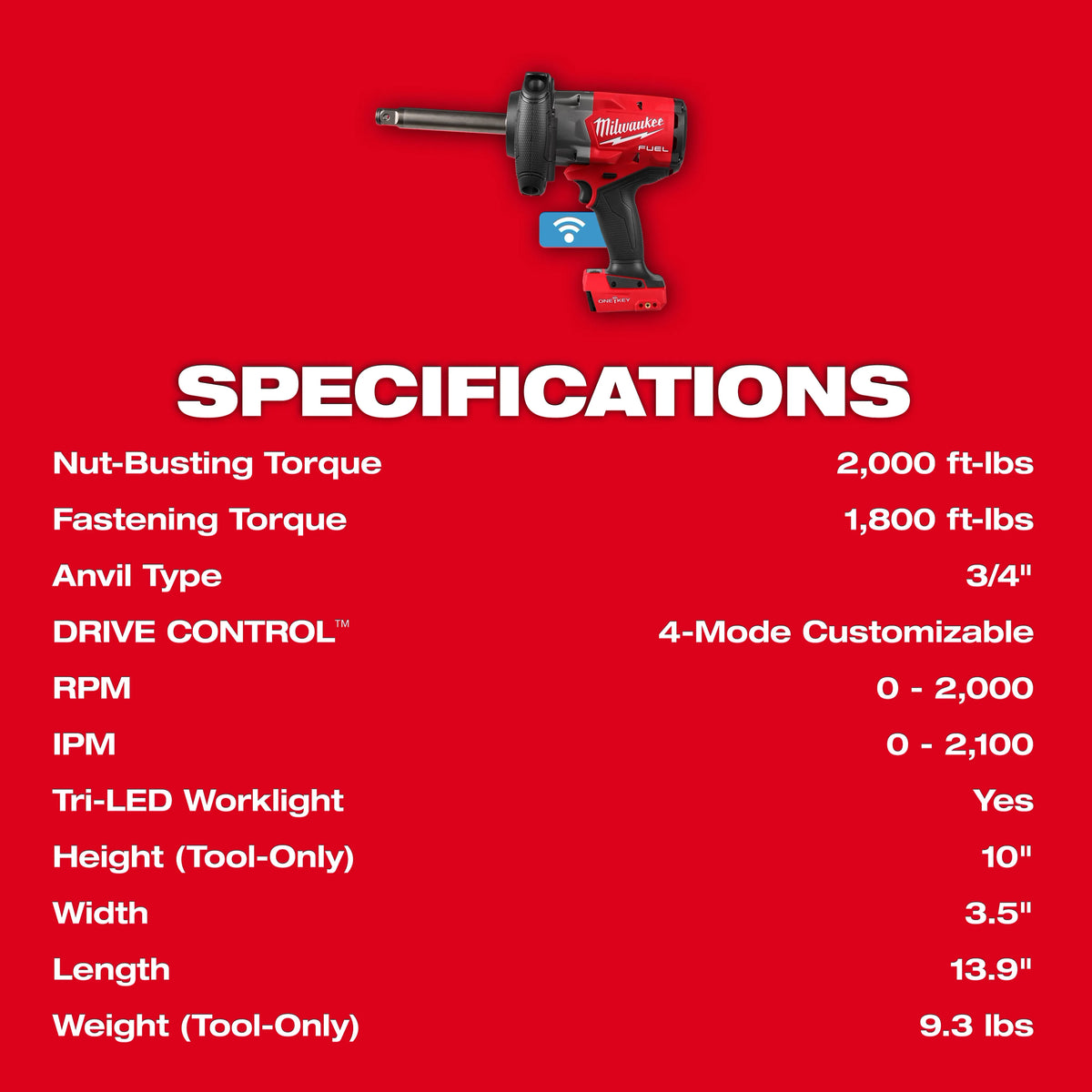 PREORDER: M18 FUEL™ 3/4" Extended Anvil High Torque Impact Wrench w/ ONE-KEY™ Kit