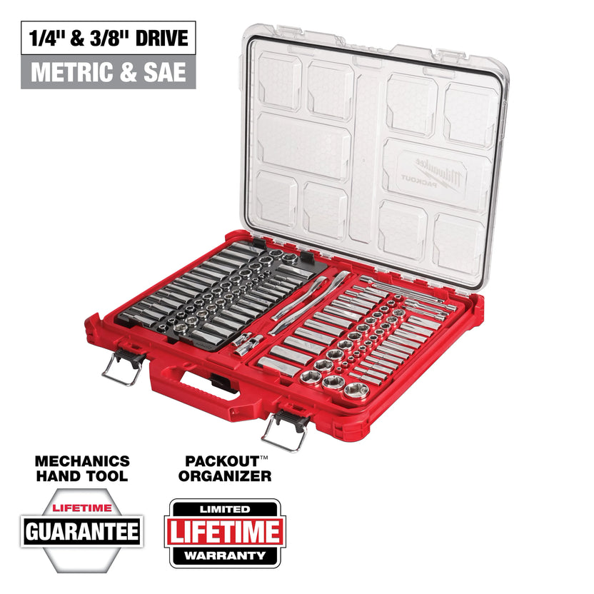Milwaukee Tool 106pc 1/4" and 3/8" Metric & SAE Ratchet and Socket Set with PACKOUT Low-Profile Organizer Main image