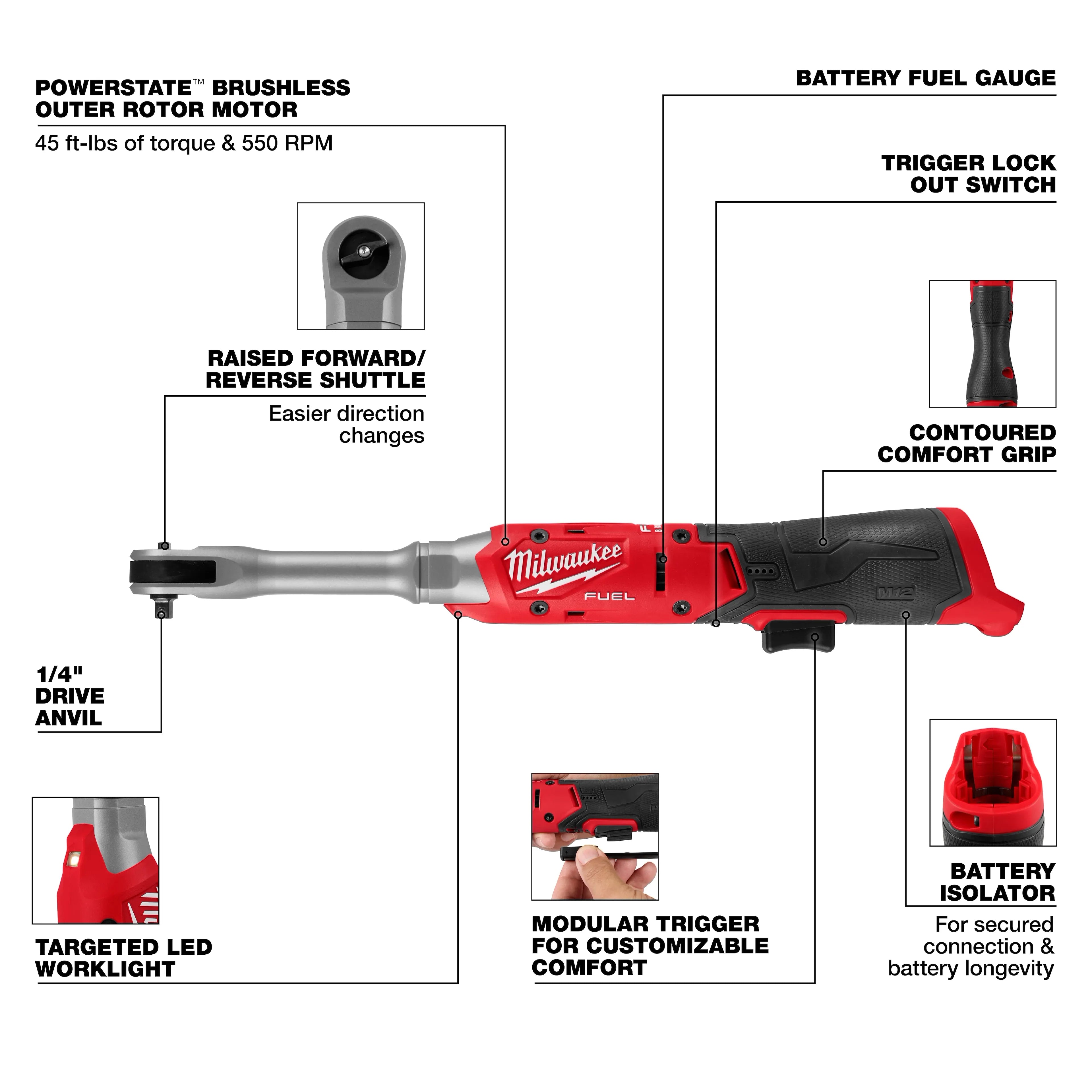 M12 FUEL™ 1/4" Extended Reach Ratchet