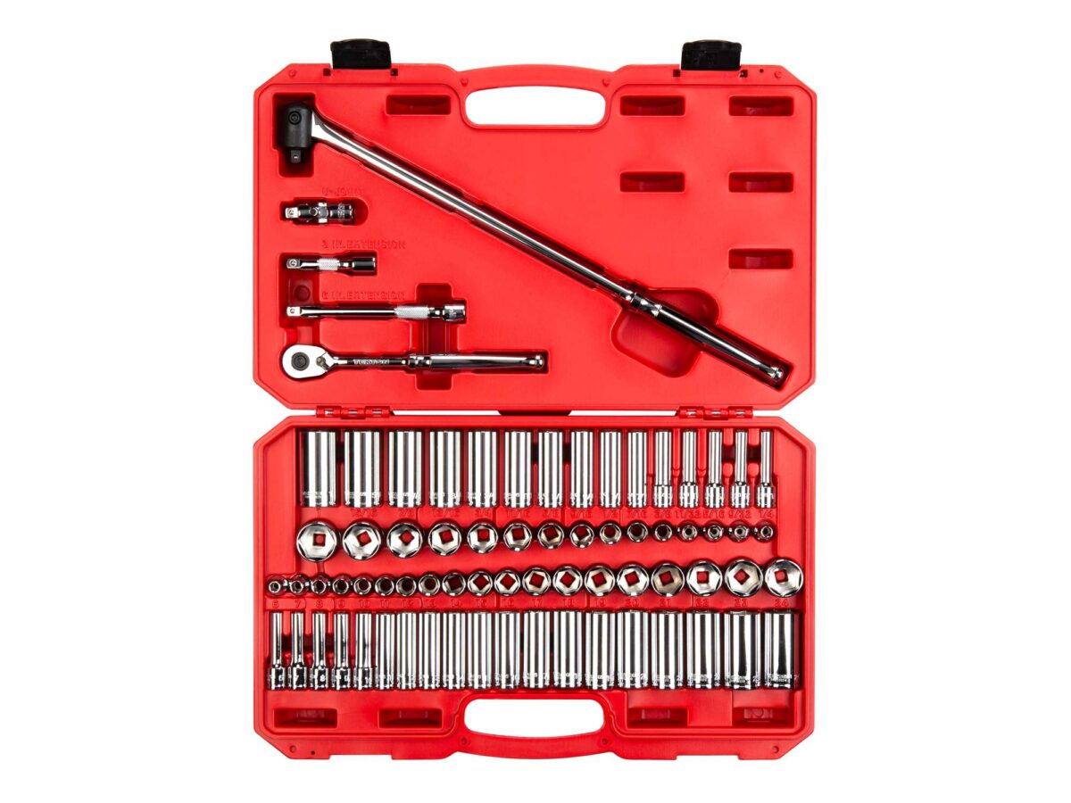 TEKTON 3/8 Inch Drive 6-Point Socket and Ratchet Set with Case, 73-Piece (1/4-1 in., 6-24 mm) | SKT15311 Main image