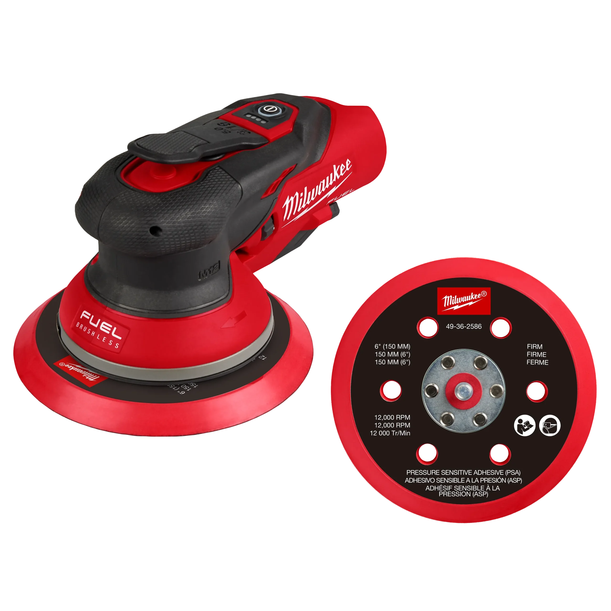 Milwaukee Tool M12 FUEL 6 Inch Lithium-Ion Brushless Cordless 6 in. Random Orbital Sander (3/16 Inch Orbit) Tool-Only Main image