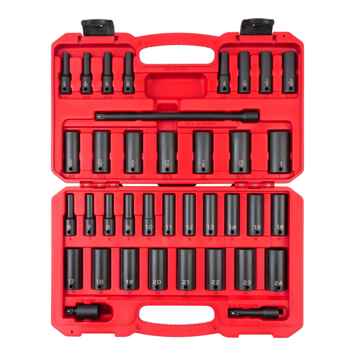 TEKTON 3/8 Inch Drive Deep 6-Point Impact Socket Set with Case, 37-Piece (1/4-1 in., 6-24 mm) | SID91403 Main image