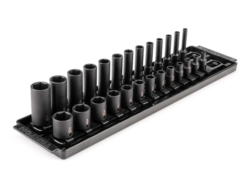 TEKTON 1/4 Inch Drive 6-Point Impact Socket Set with Rails and Tray, 26-Piece (5/32-11/16 in.) | SID90200 Main image