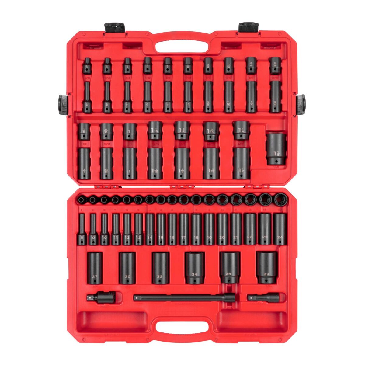 TEKTON 1/2 Inch Drive 12-Point Impact Socket Set with Case, 78-Piece (5/16 - 1-1/2 in., 8-39 mm) | SID92408 Main image