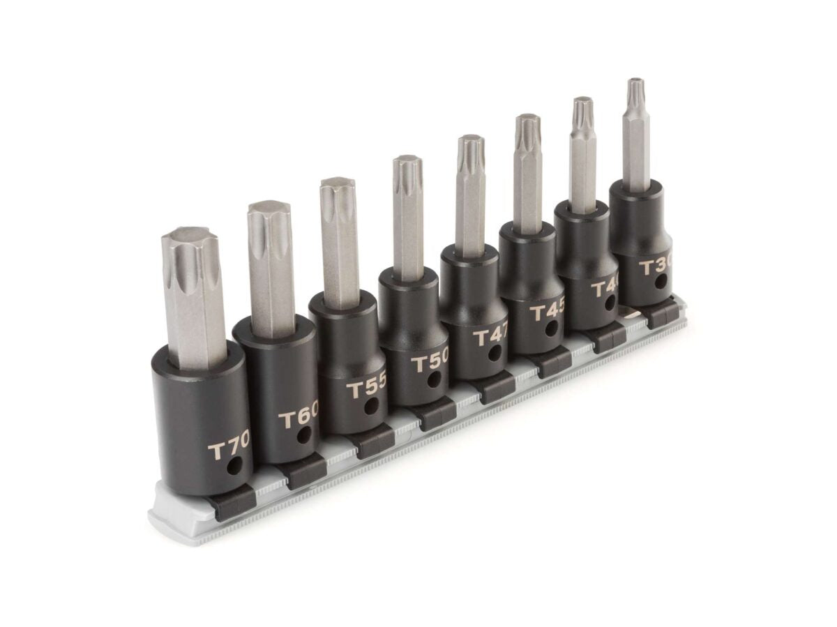 TEKTON 1/2 Inch Drive Torx Impact Bit Socket Set with Rail, 8-Piece (T30-T70) | SIB92102