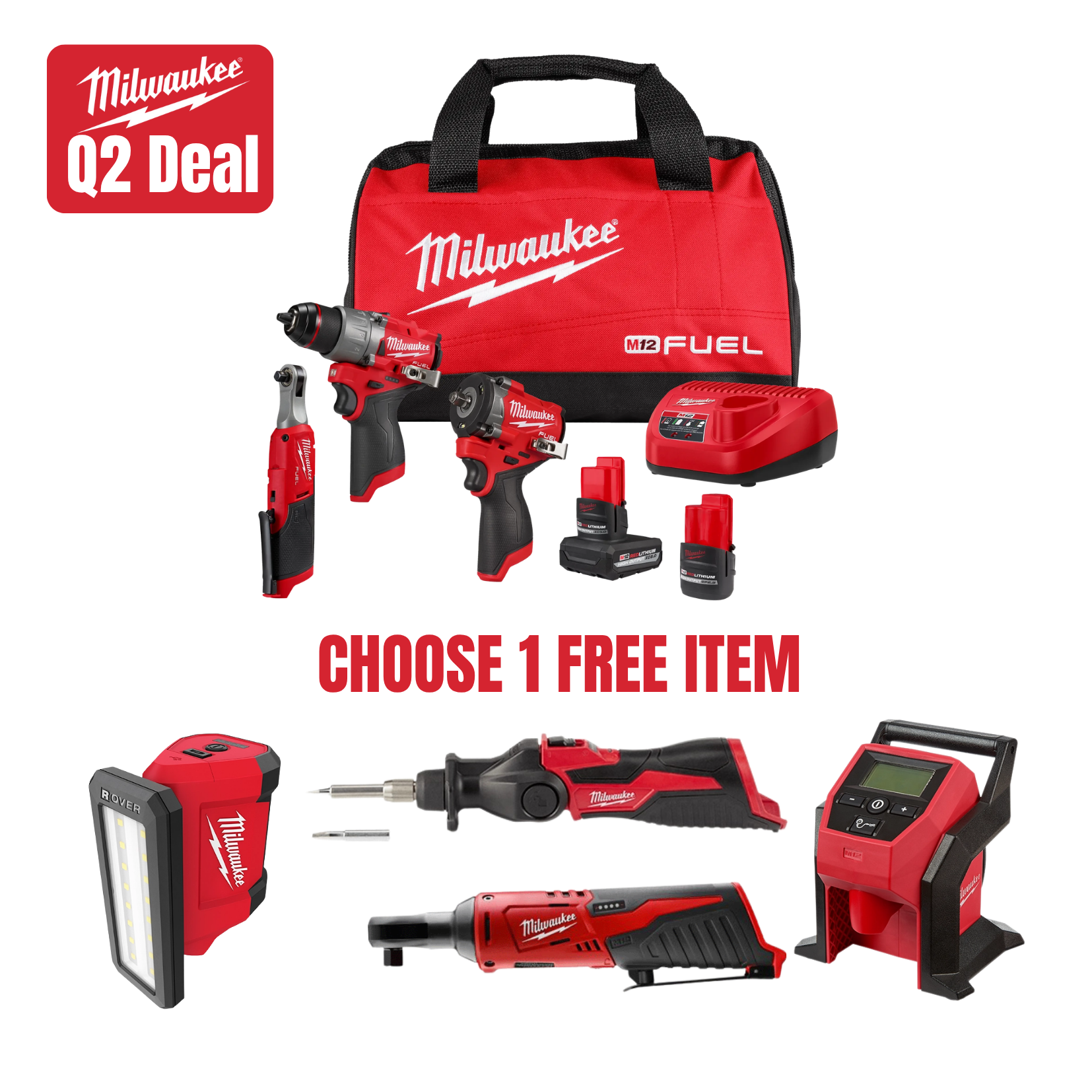 NEW Milwaukee Tool M12 FUEL 3-Tool Combo Kit w/ FREE Item