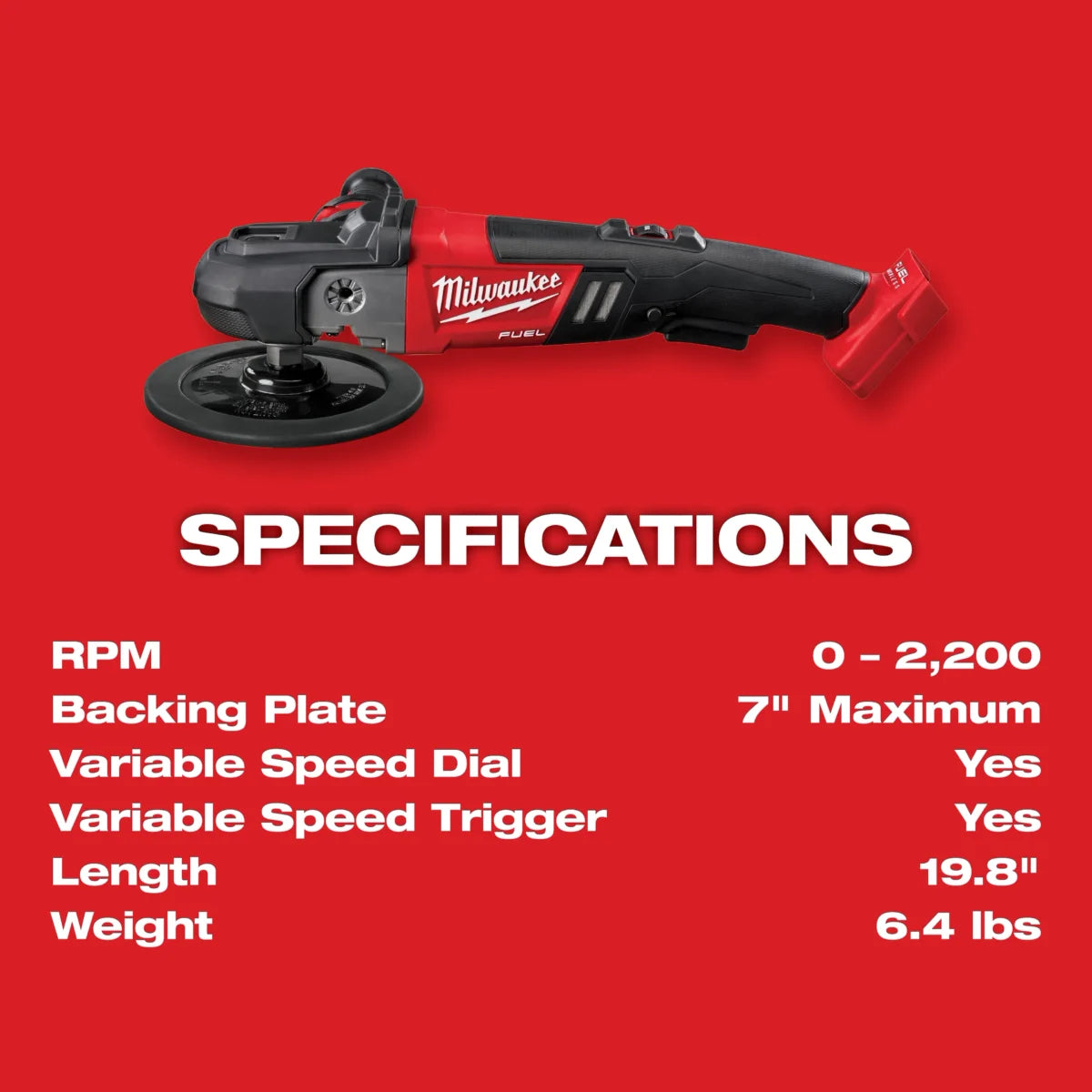 Milwaukee Tool M18 FUEL 7” Variable Speed Polisher w/ FREE Item