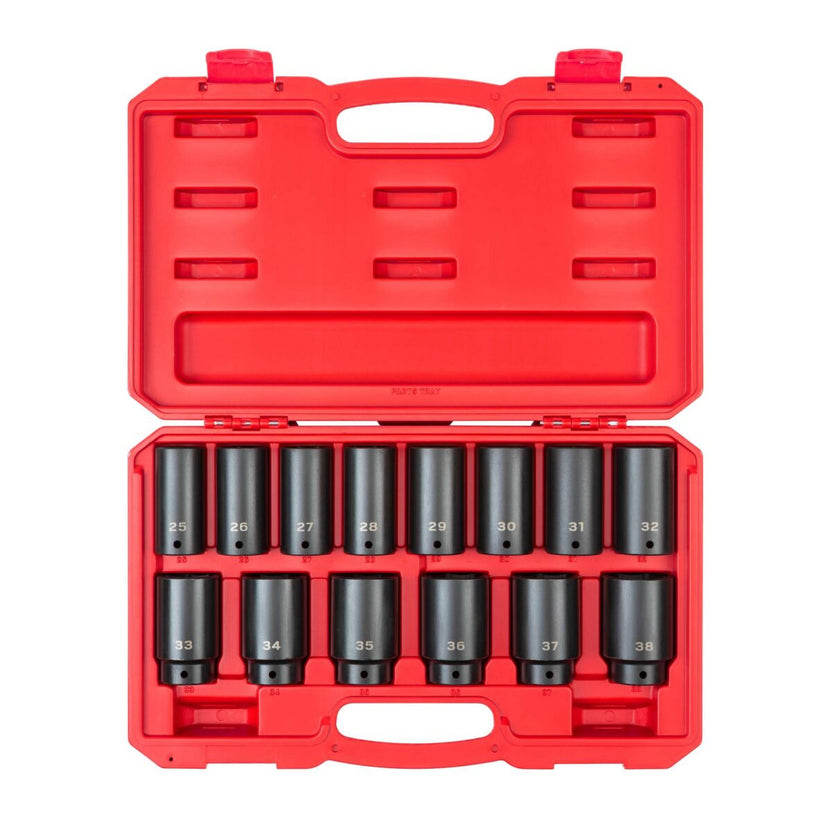 TEKTON 1/2 Inch Drive Deep 6-Point Impact Socket Set with Case, 14-Piece (25-38 mm) | SID92333 Main image