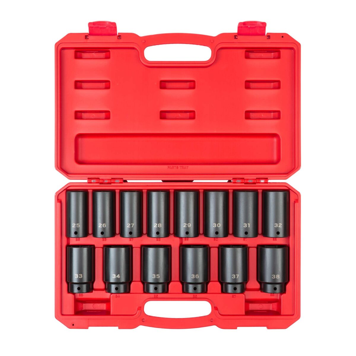 TEKTON 1/2 Inch Drive Deep 6-Point Impact Socket Set with Case, 14-Piece (25-38 mm) | SID92333