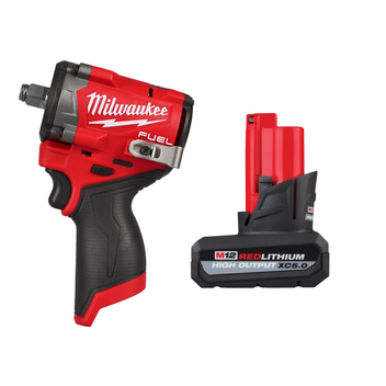 Milwaukee M12 FUEL (STUBBY) 1/2 Inch Impact Wrench (Bare Tool)  w/ Free High Output 5.0 Battery