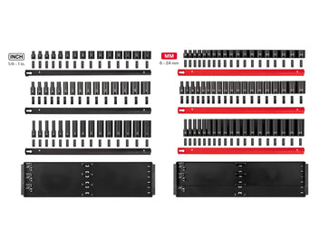 3/8 Inch Drive Shallow, Semi-Deep, and Deep 6-Point Impact Socket Set with Rails and Trays (102-Piece)