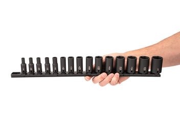 3/8 Inch Drive Shallow, Semi-Deep, and Deep 6-Point Impact Socket Set with Rails and Trays (45-Piece)