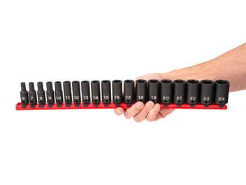3/8 Inch Drive Shallow, Semi-Deep, and Deep 6-Point Impact Socket Set with Rails and Trays (57-Piece)