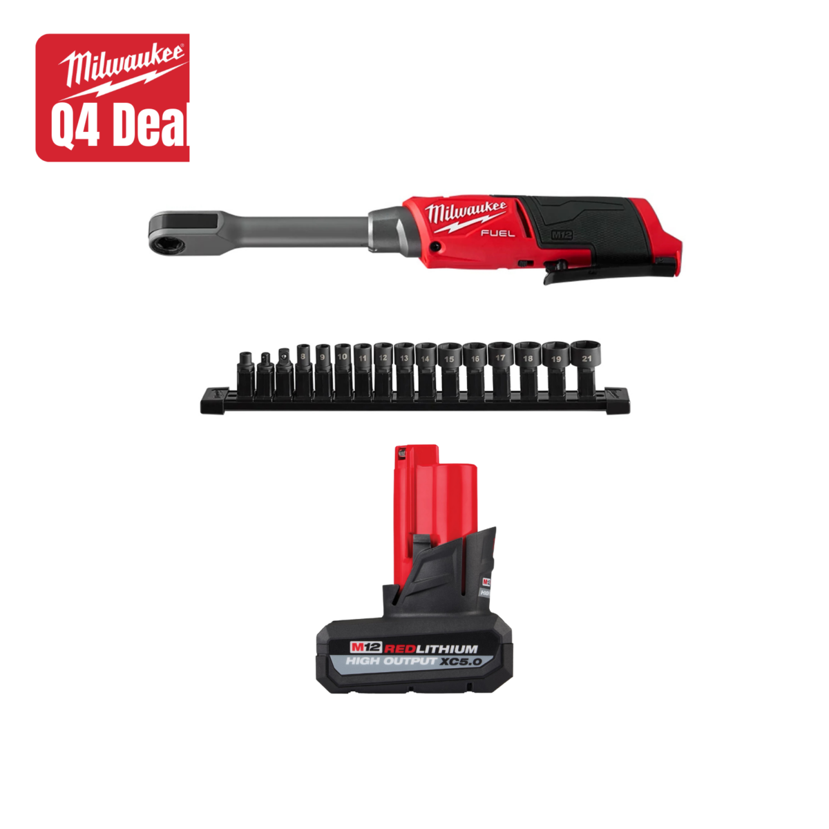 Milwaukee M12 Insider Pass-Thru Ratchet BARE TOOL w/ 5.0 High Output Battery Main image