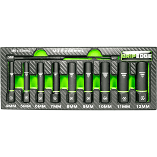 Grip Edge Tools 9-PC 1/4" Drive Metric RPT Socket Extractor with FORS set (deep length)