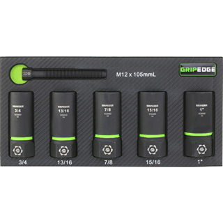 Grip Edge Tools 5-PC 1/2" Drive SAE RPT Socket Extractor with FORS set (deep length) Main image