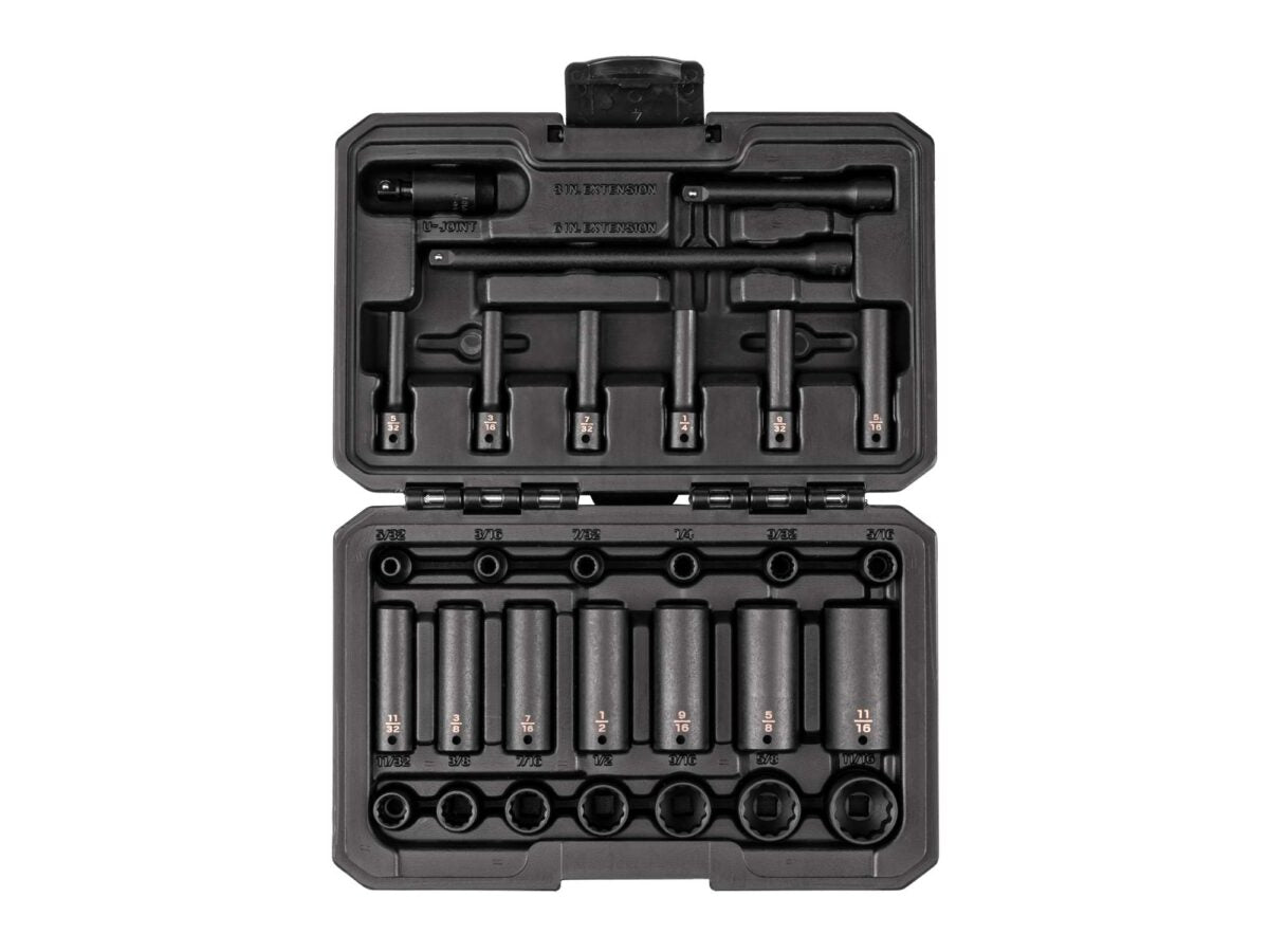 TEKTON 1/4 Inch Drive 12-Point Impact Socket Set with Case, 29-Piece (5/32-11/16 in.) | SID90404