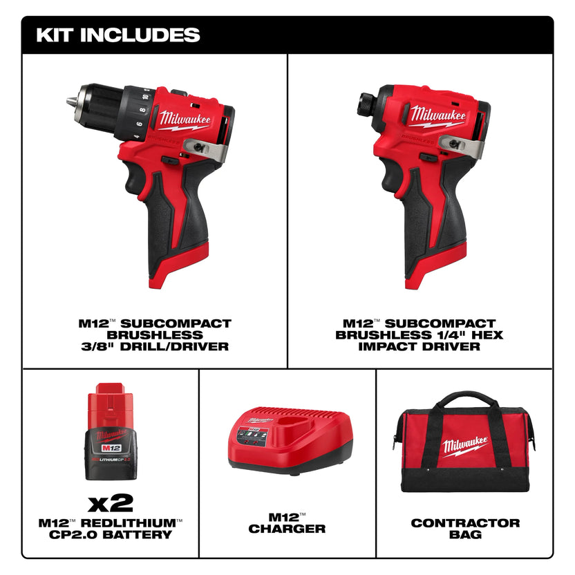 Milwaukee Tool M12 Subcompact Brushless 2-Tool Combo Kit Secondary image