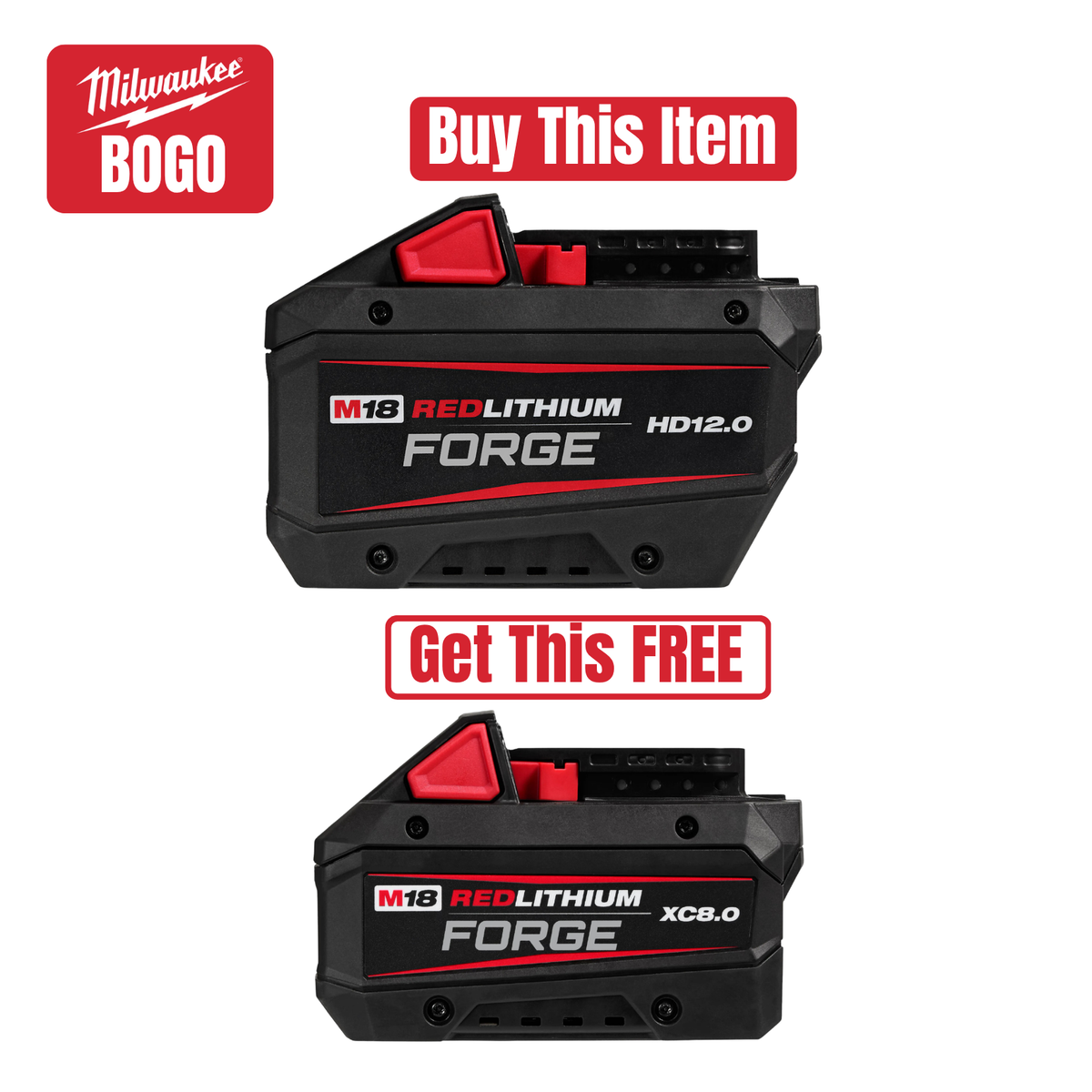 Milwaukee M18 REDLITHIUM FORGE HD12.0 Battery Pack w/ FREE FORGE XC8.0 Battery