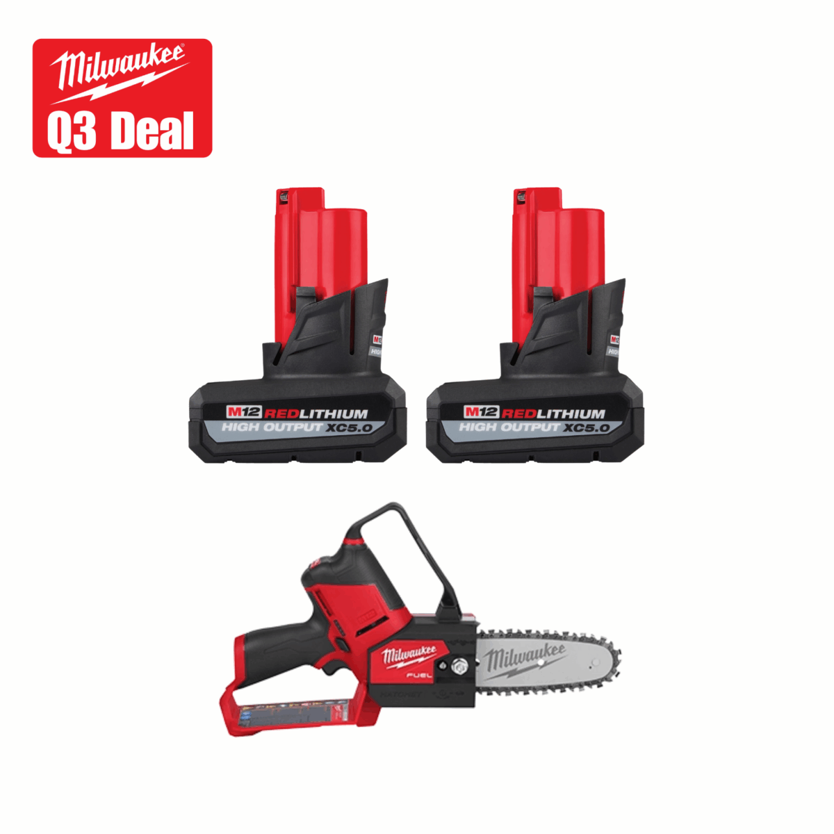 M12 REDLITHIUM™ HIGH OUTPUT™ XC5.0 Battery 2 Pack w/ FREE Milwaukee Tool M12 FUEL HATCHET™ 6” Pruning Saw Main image