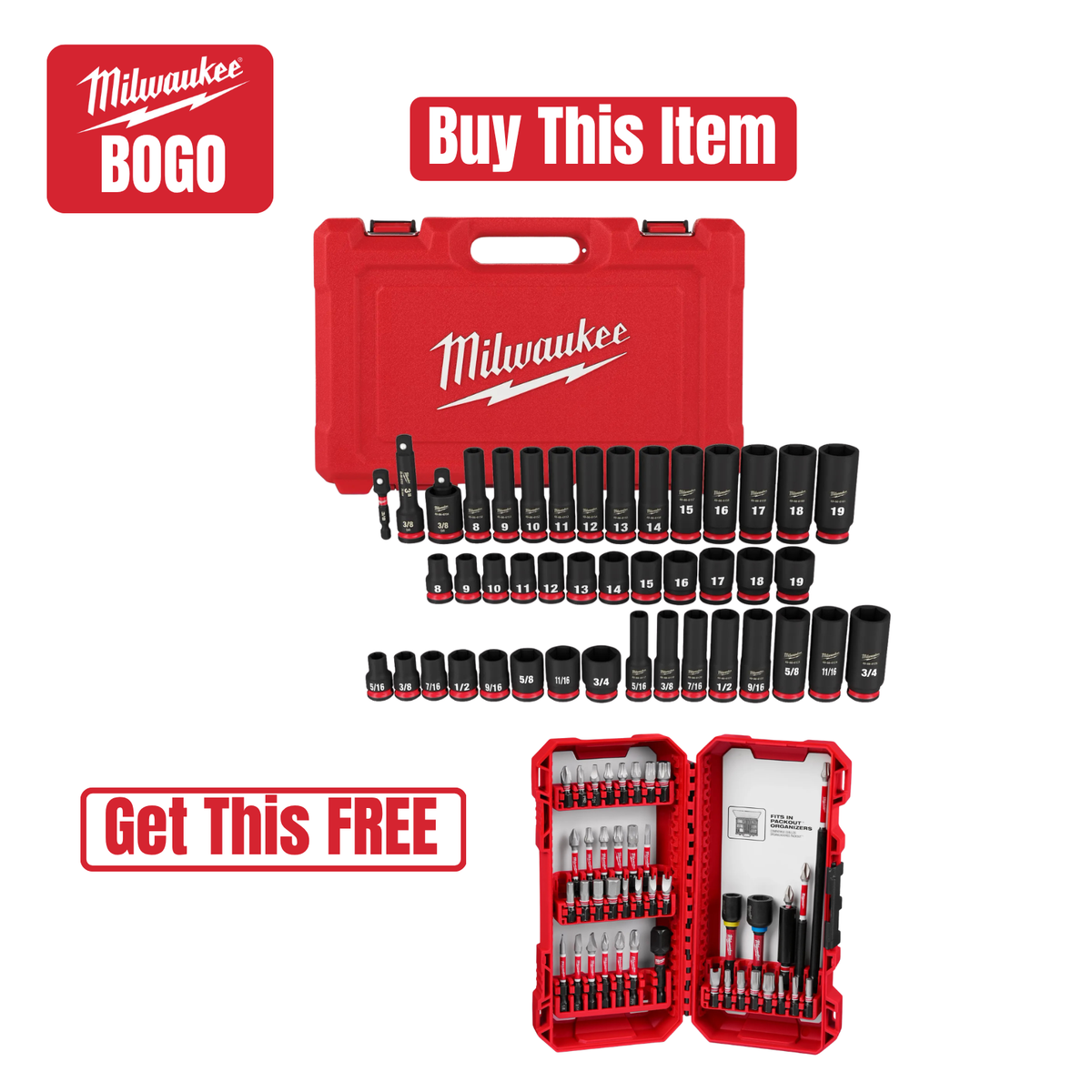 43PC SHOCKWAVE Impact Duty™ 3/8" Drive SAE & Metric Deep 6 Point Socket Set w/ FREE ITEM