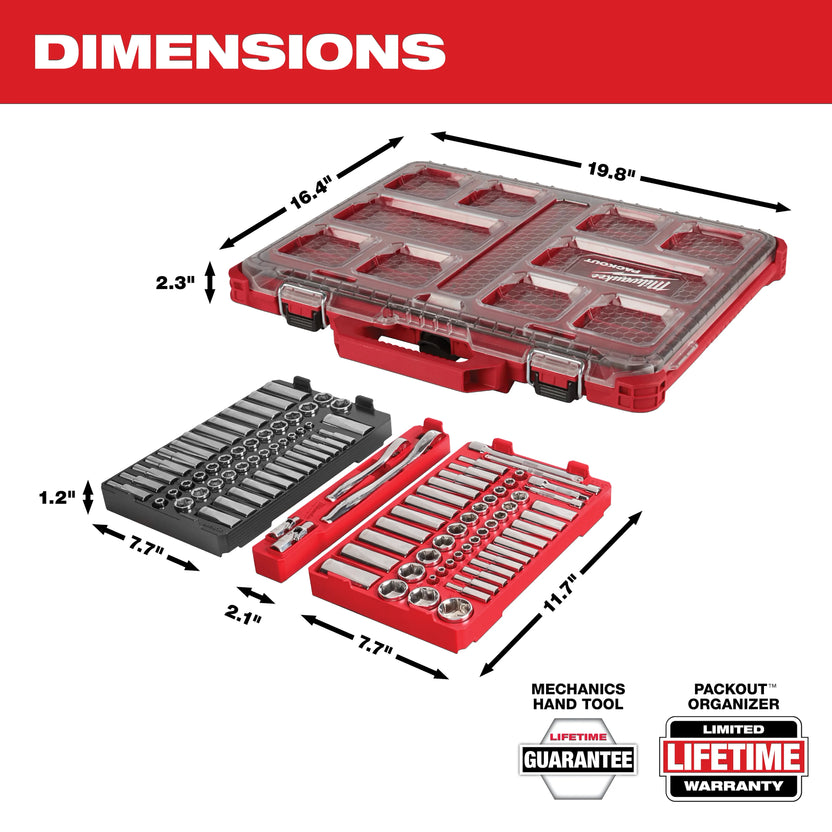 Milwaukee Tool 106pc 1/4" and 3/8" Metric & SAE Ratchet and Socket Set with PACKOUT Low-Profile Organizer Secondary image