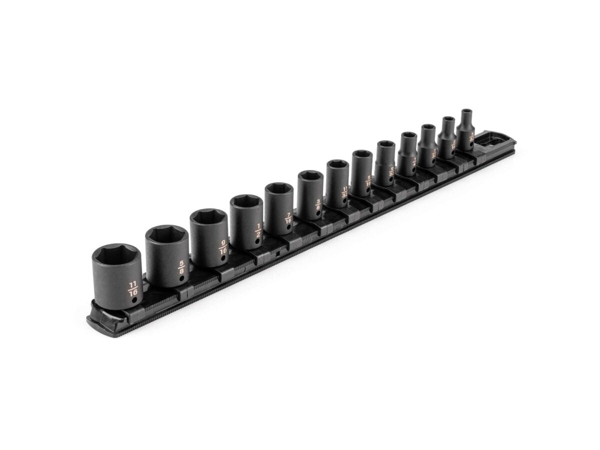 TEKTON 1/4 Inch Drive 6-Point Impact Socket Set with Rail, 13-Piece (5/32-11/16 in.) | SID90100 Main image