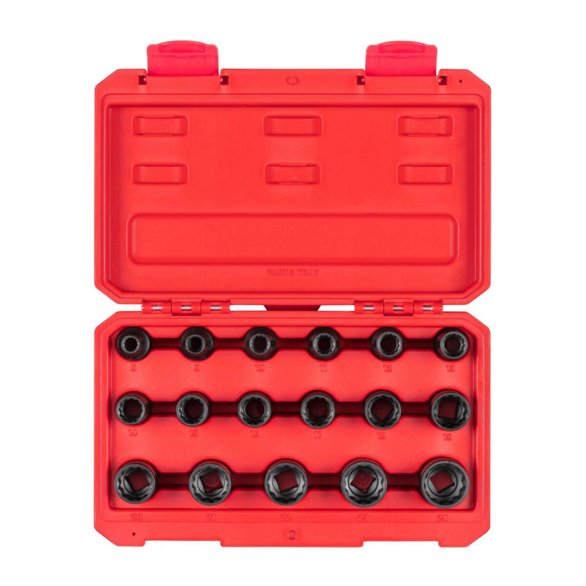 TEKTON 1/2 Inch Drive 12-Point Impact Socket Set with Case, 17-Piece (8-24 mm) | SID92338 Main image