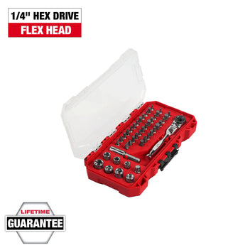 Milwaukee Tool 44 Piece 1/4 Inch Hex Drive Mini Flex Head Ratchet and Bit Set