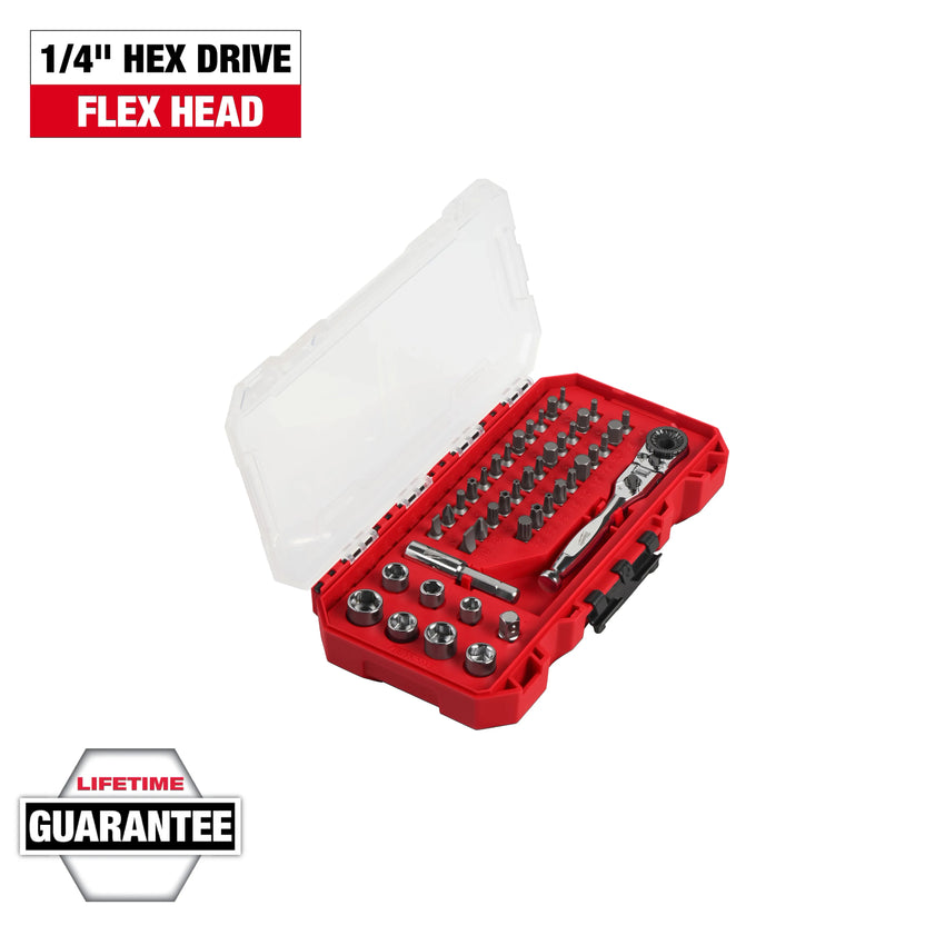 Milwaukee Tool 44 Piece 1/4 Inch Hex Drive Mini Flex Head Ratchet and Bit Set Main image