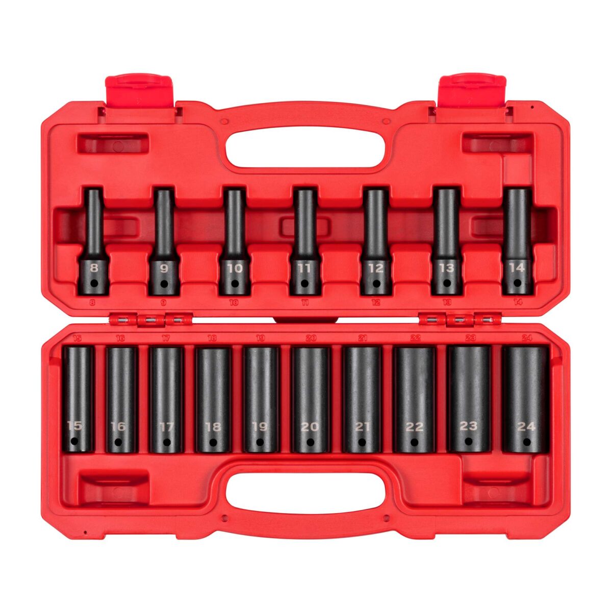 TEKTON 1/2 Inch Drive Deep 12-Point Impact Socket Set with Case, 17-Piece (8-24 mm) | SID92339