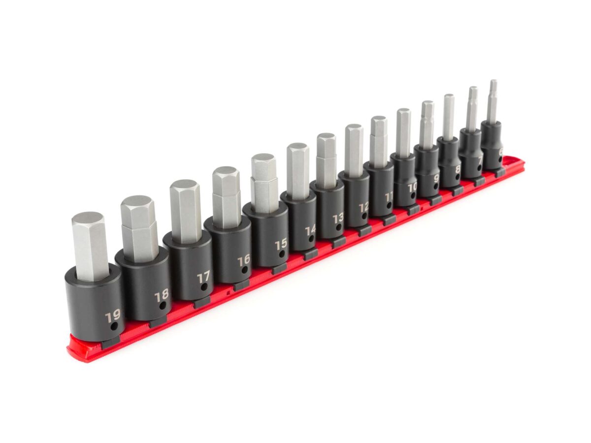TEKTON 1/2 Inch Drive Hex Impact Bit Socket Set with Rail, 14-Piece (6-19 mm) | SIB92101 Main image