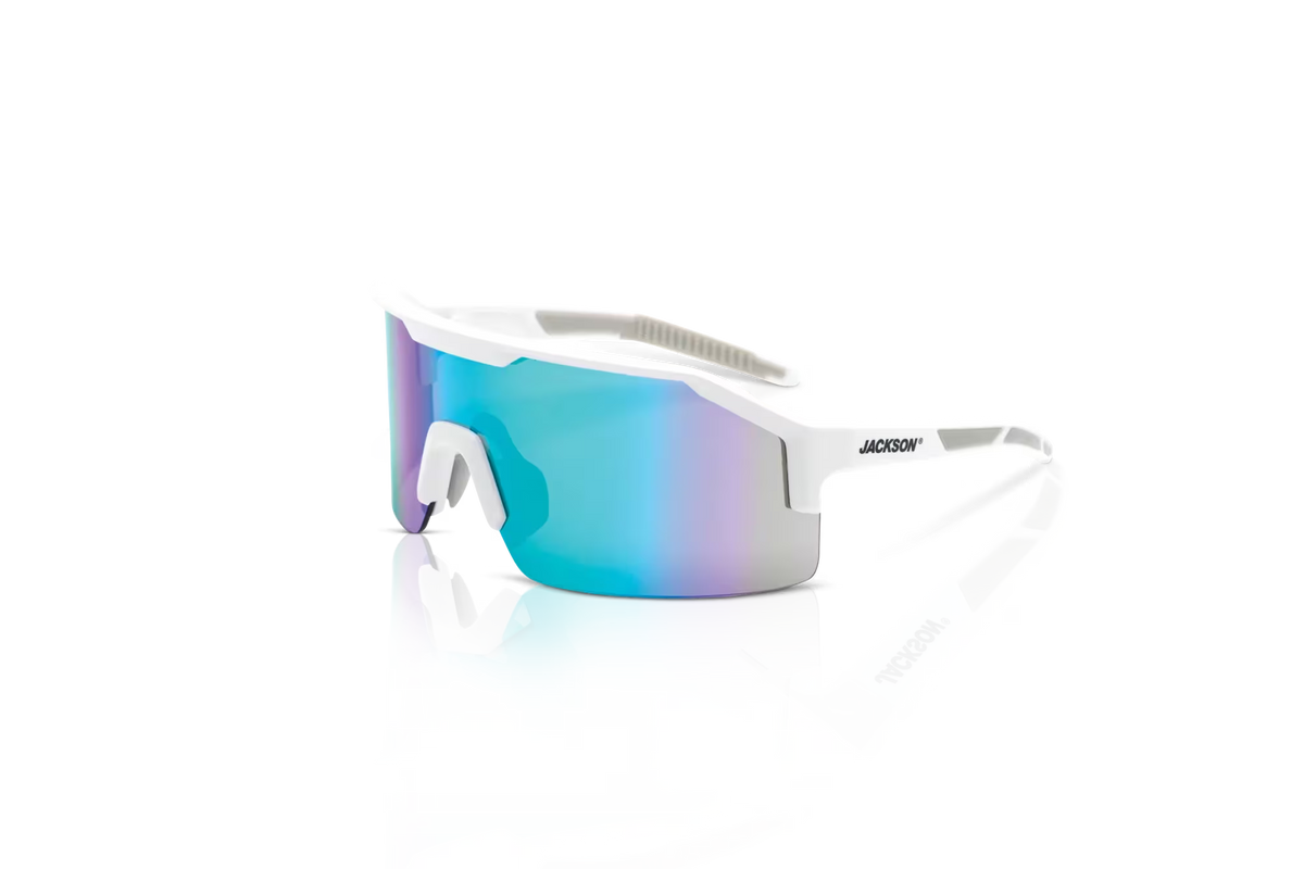 Maxview+ Safety Glasses - White Frame - Green Mirror Lens