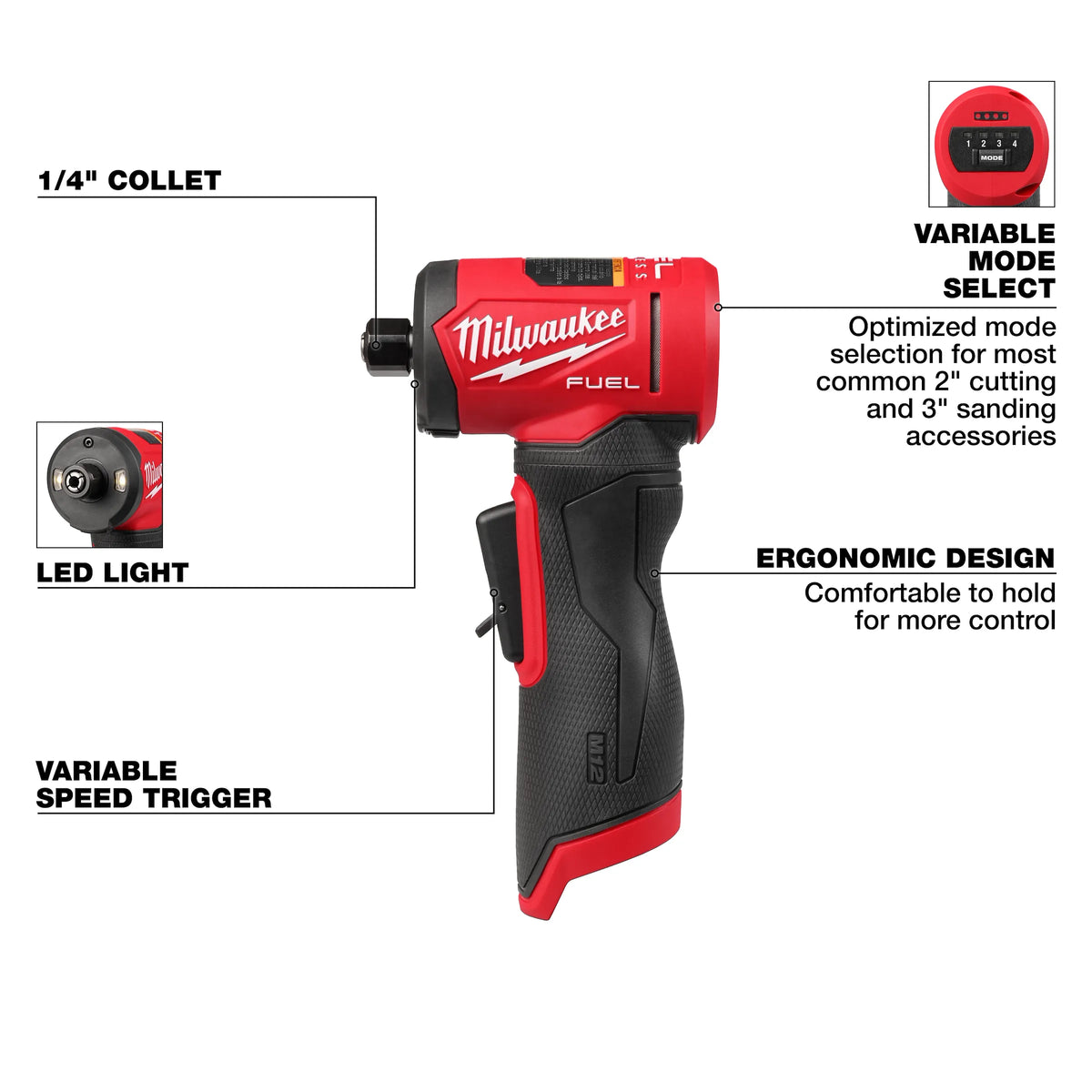 Milwaukee Tool M12 FUEL 1/4 Inch Right Angle Die Grinder w/ FREE 5.0 Battery