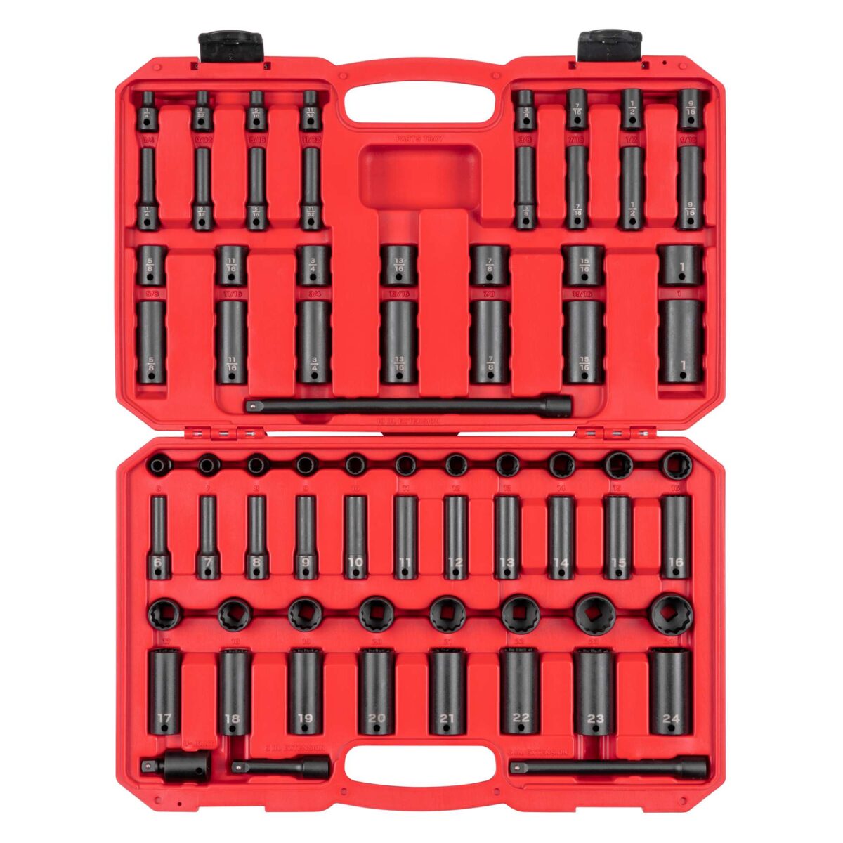 TEKTON 3/8 Inch Drive 12-Point Impact Socket Set with Case, 72-Piece (1/4-1 in., 6-24 mm) | SID91406