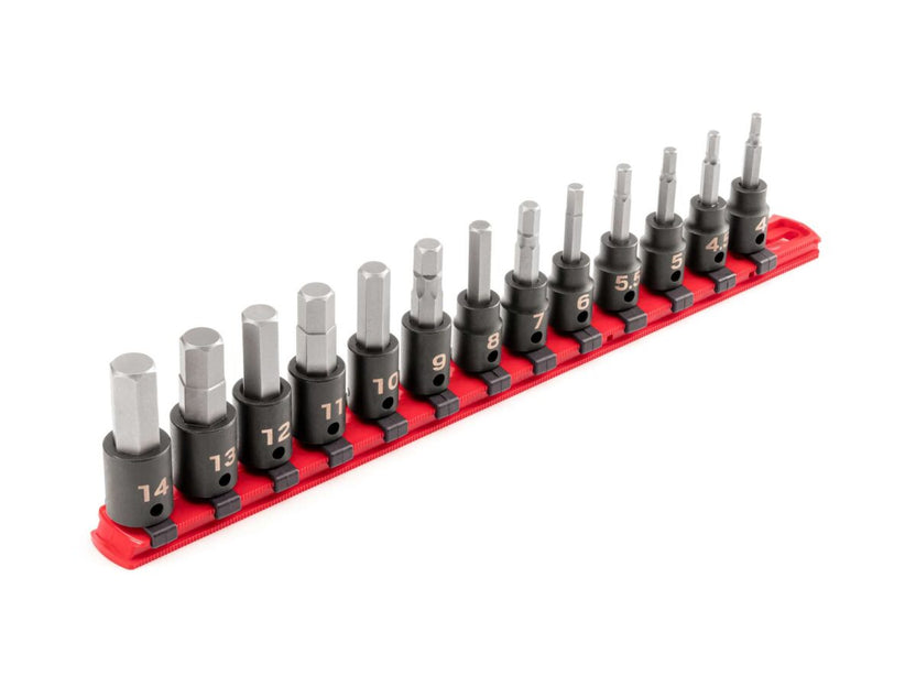 TEKTON 3/8 Inch Drive Hex Impact Bit Socket Set with Rail, 13-Piece (4-14 mm) | SIB91102 Main image