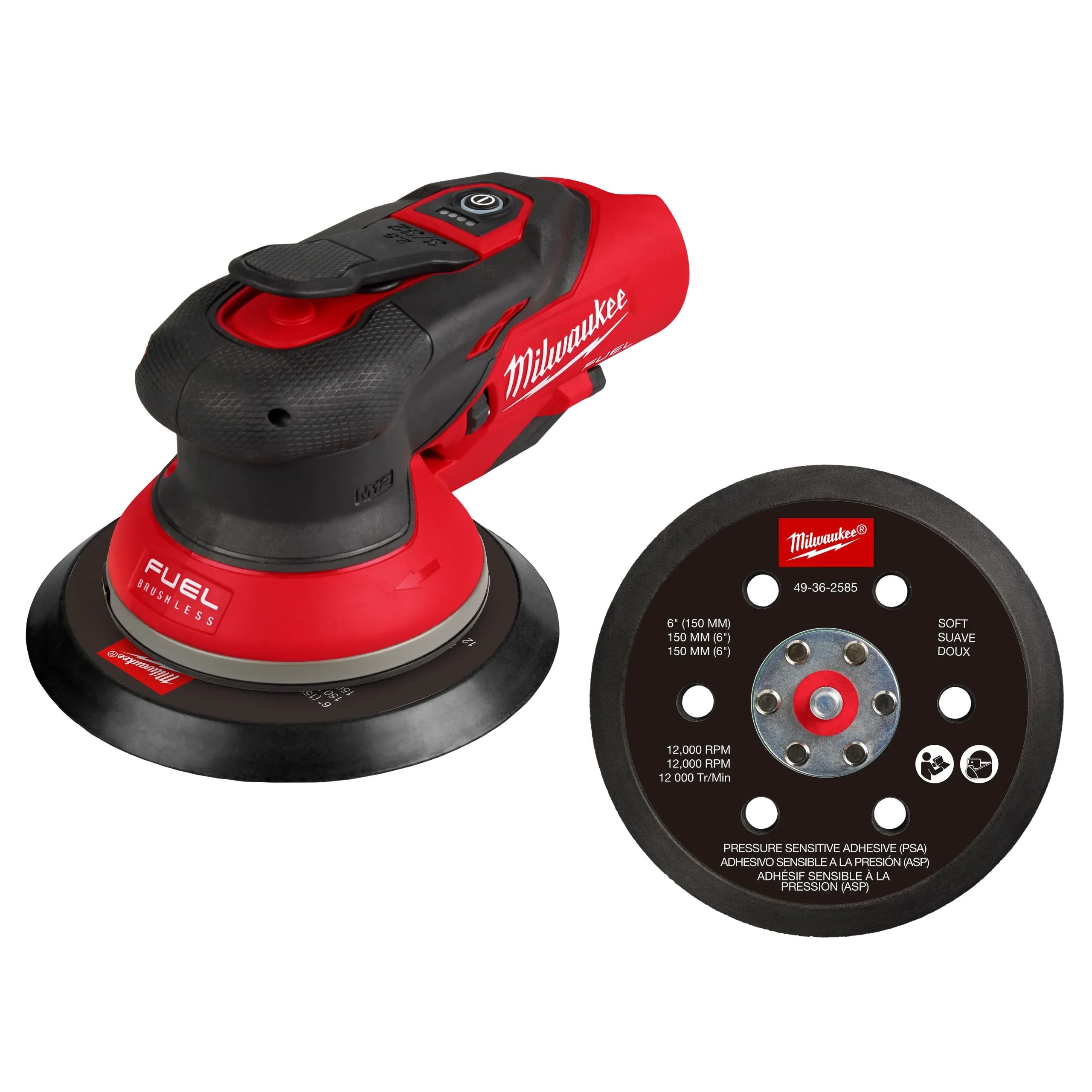 Milwaukee Tool M12 FUEL 12V Lithium-Ion Brushless Cordless 6 Inch Random Orbital Sander 3/32 Inch (Tool-Only) Main image