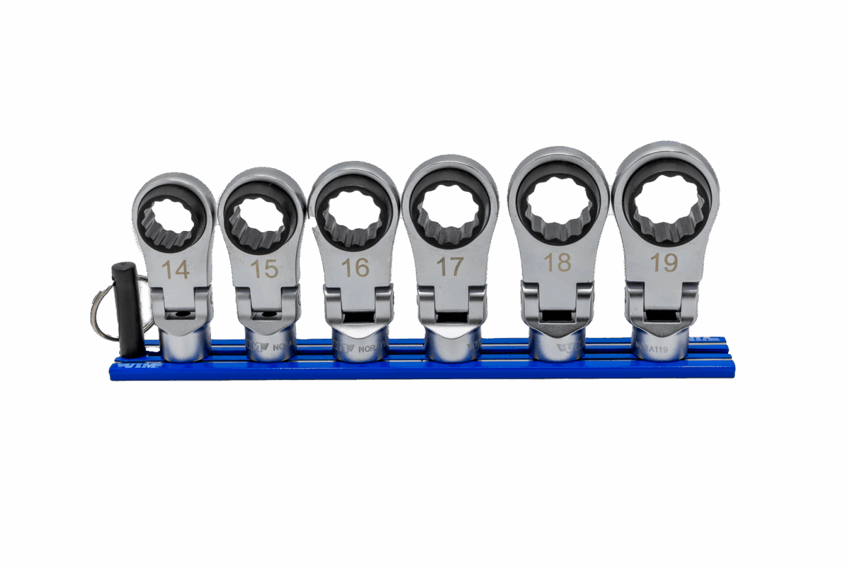 VIM Tools 6 Piece 12 Point Offset, Flex Head Ratcheting Wrench Attachments (14 - 19 mm)