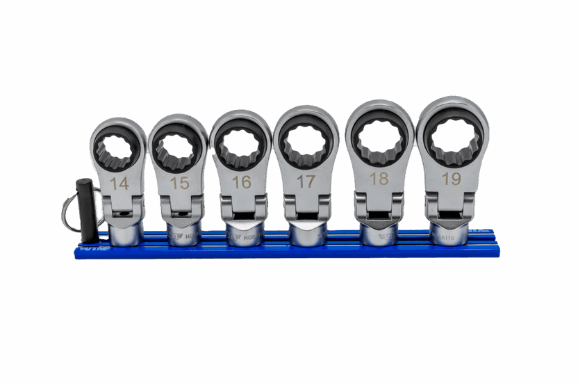 VIM Tools 6 Piece 12 Point Offset, Flex Head Ratcheting Wrench Attachments (14 - 19 mm) Main image