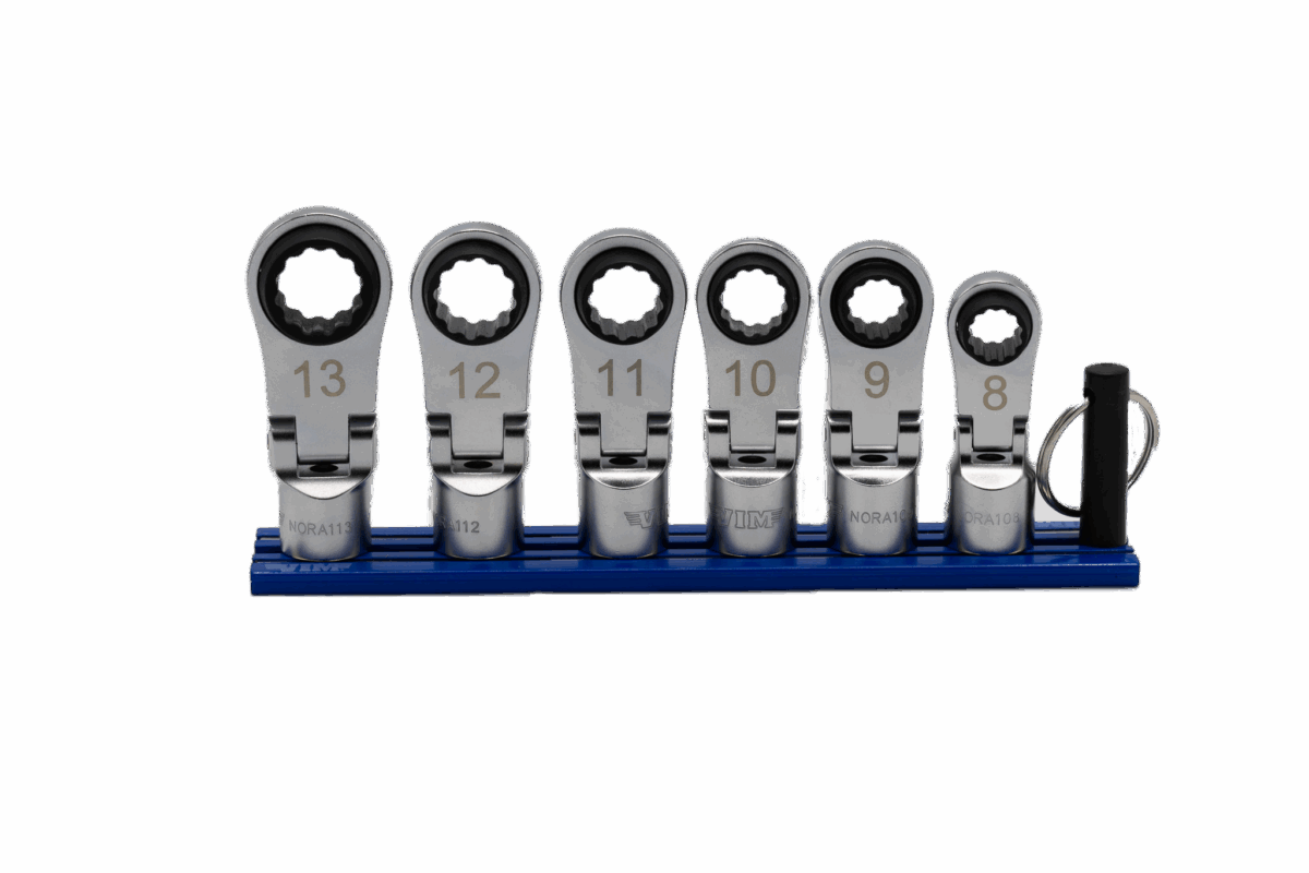 VIM Tools 6 Piece 12 Point Offset, Flex Head Ratcheting Wrench Attachments (8 - 13 mm) Main image
