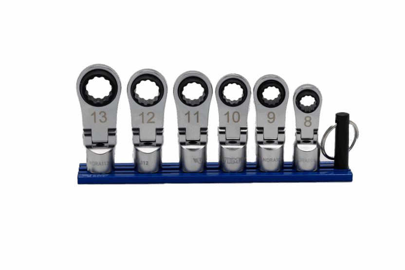 VIM Tools 6 Piece 12 Point Offset, Flex Head Ratcheting Wrench Attachments (8 - 13 mm) Main image