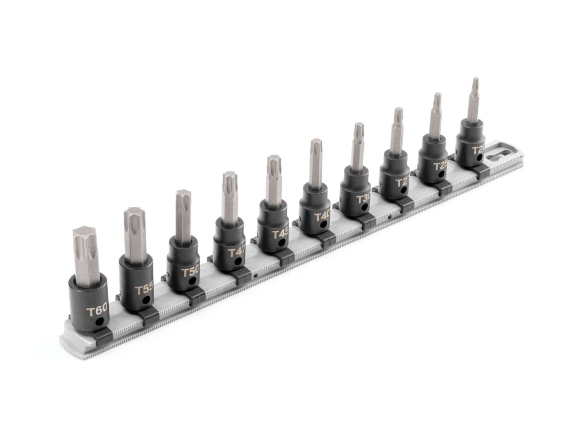 TEKTON 3/8 Inch Drive Torx Impact Bit Socket Set with Rail, 10-Piece (T20-T60) | SIB91103