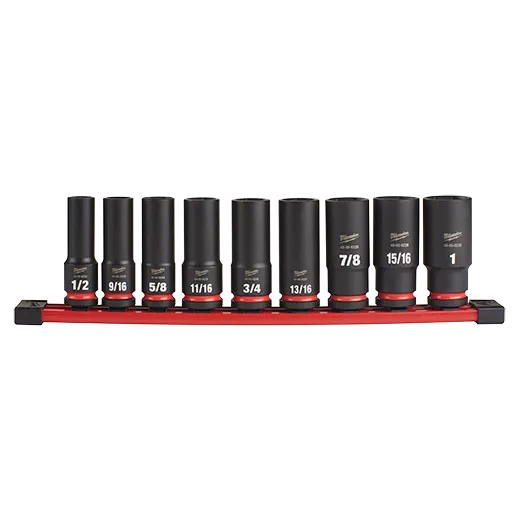 Milwaukee Tool 9PC SHOCKWAVE Impact Duty 1/2" Drive SAE Deep 6 Point Socket Set Main image