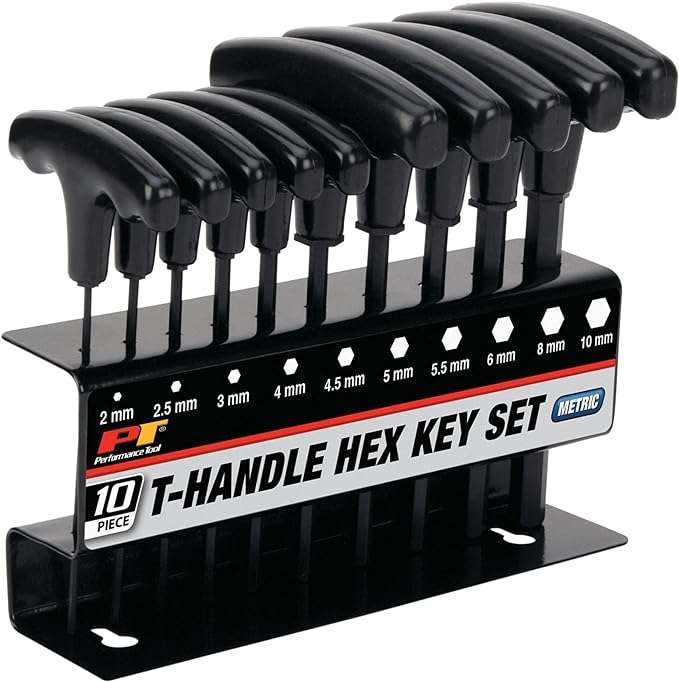 Performance Tool W80275 10-Piece Metric T-Handle Allen Wrench Set, Long Arm Hex Key Wrench Set