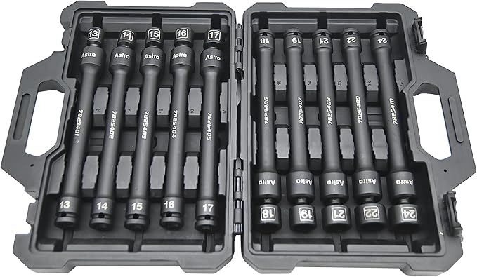 Astro Tools 78254 10pc 1/2" Drive 6Pt Pinless Universal Torque-Saver Impact Extension Socket Set - Metric Main image