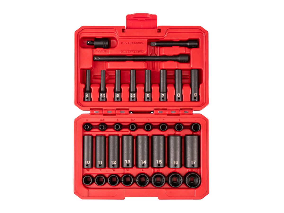 TEKTON 1/4 Inch Drive 12-Point Impact Socket Set with Case, 35-Piece (4-17 mm) | SID90405 Main image
