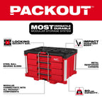 Milwaukee Tool 242 Piece 1/4 3/8 1/2 Inch Drive Metric and SAE Ratchet and Socket Set with Packout 4 Drawer Tool Box