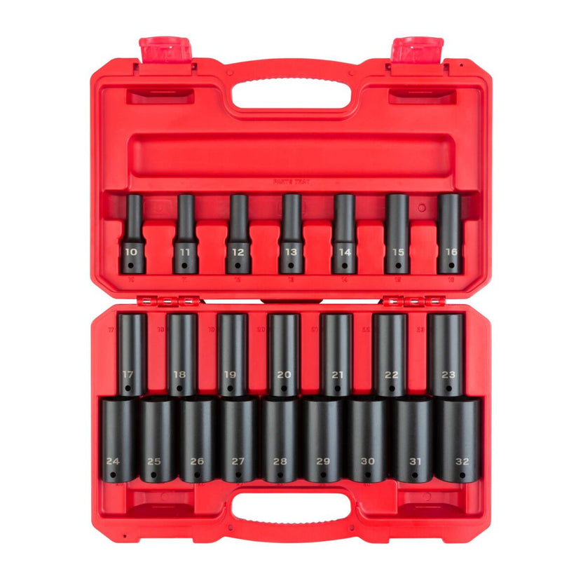 TEKTON 1/2 Inch Drive Deep 6-Point Impact Socket Set with Case, 23-Piece (10-32 mm) | SID92330 Main image