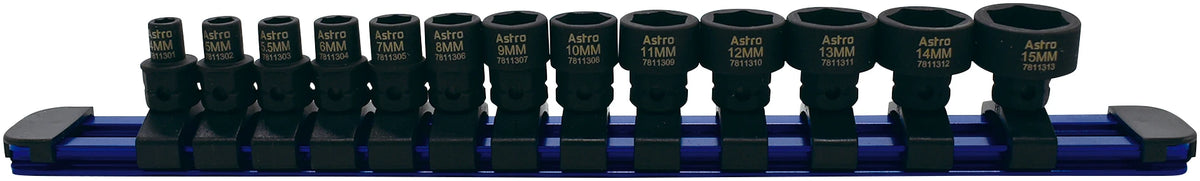 Astro: 13-Piece 1/4″ Drive Low Profile Nano Impact Sockets – Metric
